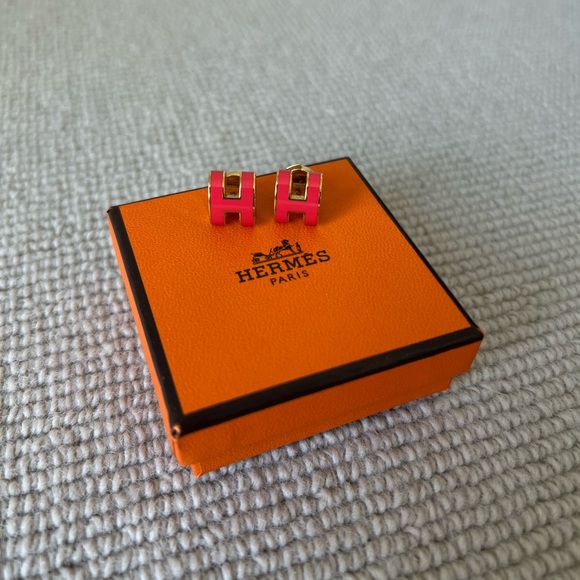 HERMES MINI POP H EARRINGS IN ROUGE GRENAT - Picture 2 of 5